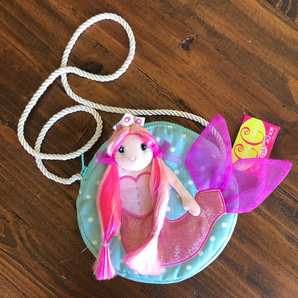 Douglas Toys Little Girl Plush Mermaid Purse Toy Blue Pink - NWT